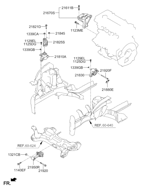 2022 Hyundai Accent Engine Mounting Bracket Assembly Diagram for 21810-H9200