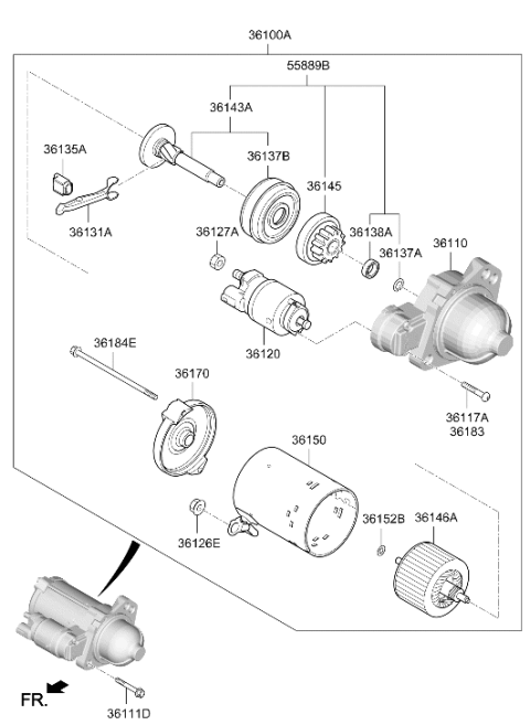 2019 Hyundai Accent Bracket-Starter,RR Diagram for 36180-2M301