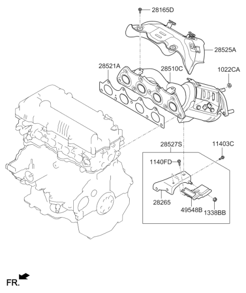 2018 Hyundai Accent Exhaust Manifold Catalytic Assembly Diagram for 28500-2BSNA