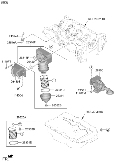 2022 Hyundai Sonata Oil Pump Assembly Diagram for 21310-2S000