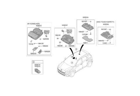 2022 Hyundai Kona Overhead Console Lamp Assembly Diagram for 92800-J9100-TTX