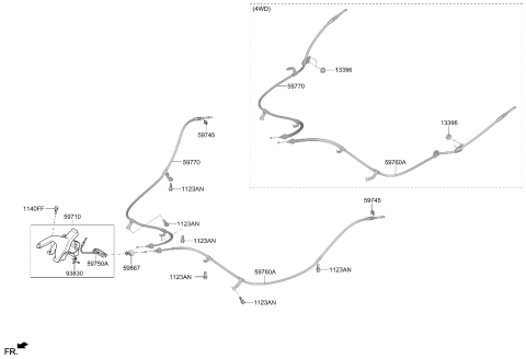 2022 Hyundai Kona Parking Brake Cable Assembly Right Hand Diagram for 59770-J9250