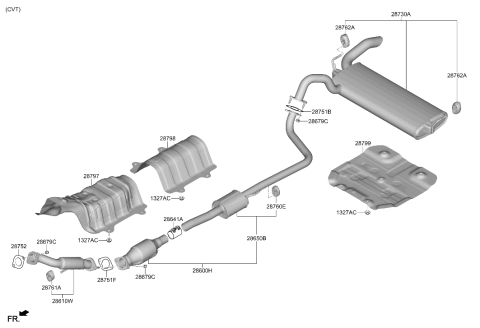 2022 Hyundai Kona Front Muffler Assembly Diagram for 28610-J9NB0