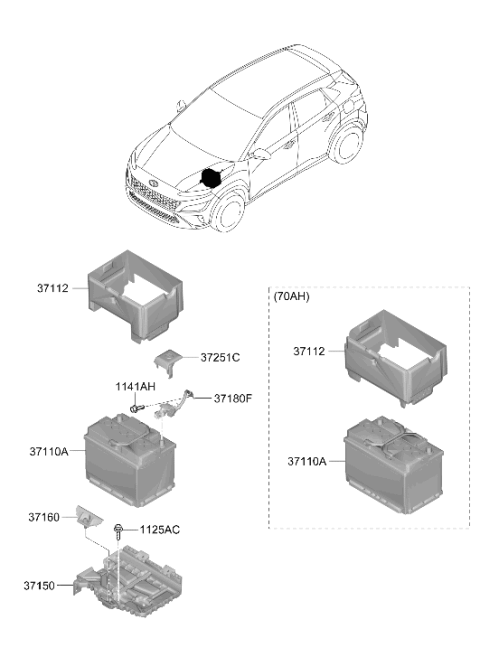 2022 Hyundai Kona Battery Tray Assembly Diagram for 37150-J9000