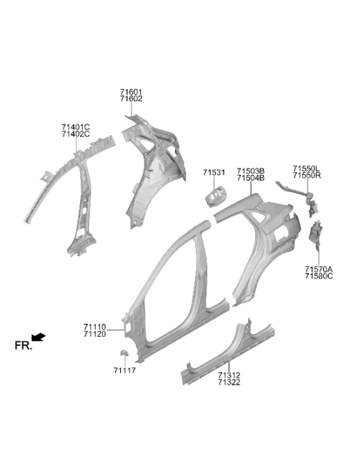 2022 Hyundai Kona Quarter Inner Panel Assembly Right Hand Diagram for 71602-J9600