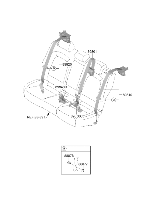 2022 Hyundai Kona Rear Seat Belt Buckle Assembly Left Hand Diagram for 898J0-J9000-TRY