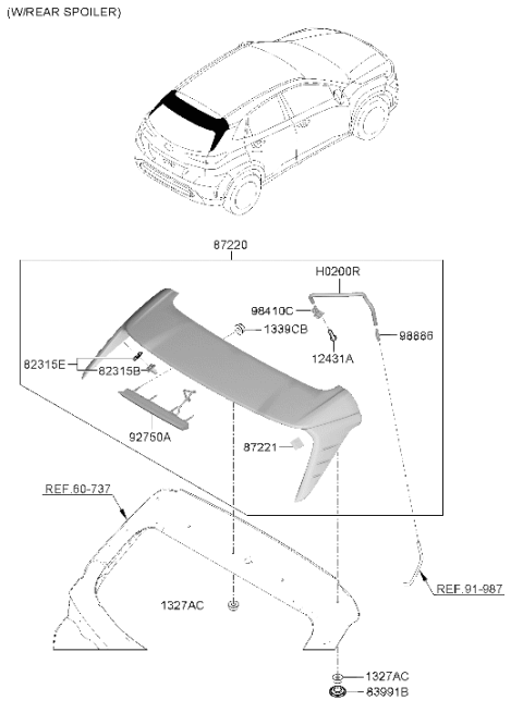 2022 Hyundai Kona Roof Garnish & Rear Spoiler Diagram 3