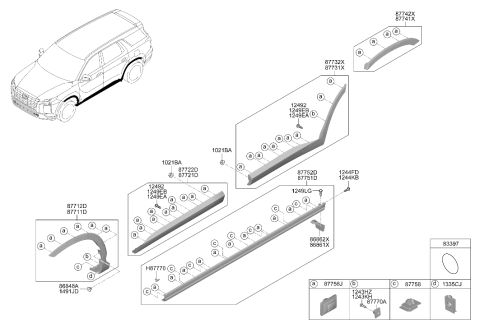 2026 Hyundai Palisade Clip-Side Sill Moulding Mounting Diagram for 87758-G2000