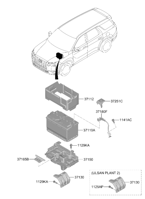 2024 Hyundai Palisade TRAY ASSY-BATTERY Diagram for 37150-S8600