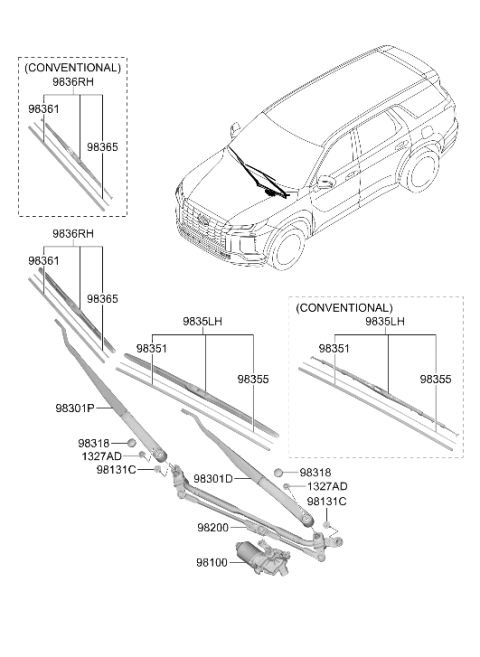 2023 Hyundai Palisade BLADE ASSY-WIPER,PASSENGER Diagram for 98360-S8300