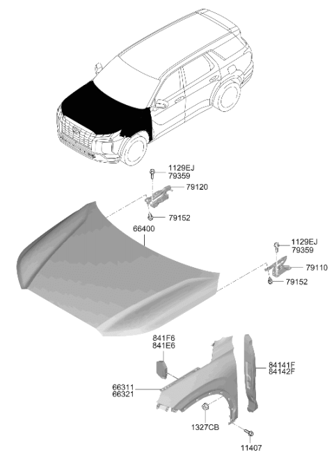 2025 Hyundai Palisade Hood Panel Assembly Diagram for 66400-S8000