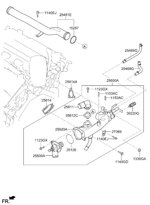 2025 Hyundai Palisade Engine Coolant Thermostat Diagram for 25500-3L300