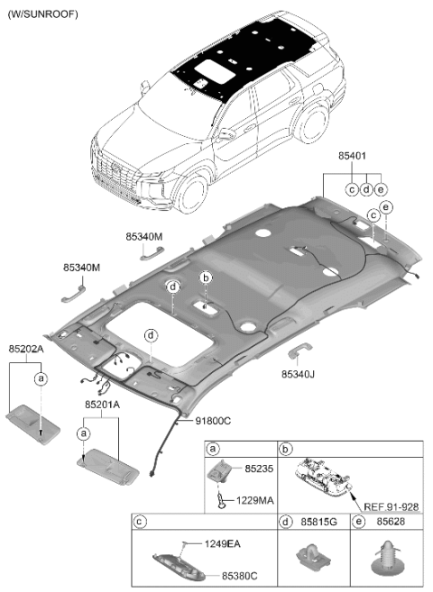 2025 Hyundai Palisade Sunvisor & Head Lining Diagram 2