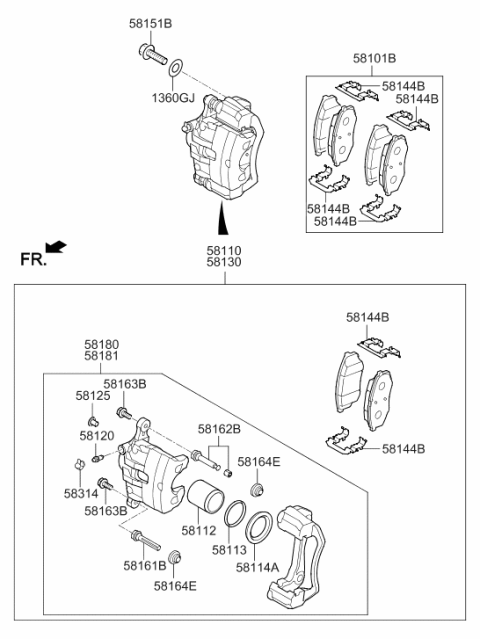 2016 Hyundai Tucson Front Disc Brake Pad Kit Diagram for 58101-4WA10