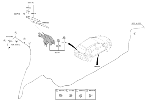 2019 Hyundai Kona Electric Rear Wiper Arm Assembly Diagram for 98811-2P000