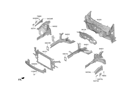 2020 Hyundai Kona Electric Front End Module Carrier Assembly Diagram for 64101-K4000