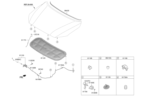 2019 Hyundai Kona Electric Hood Latch Assembly Diagram for 81130-K4000