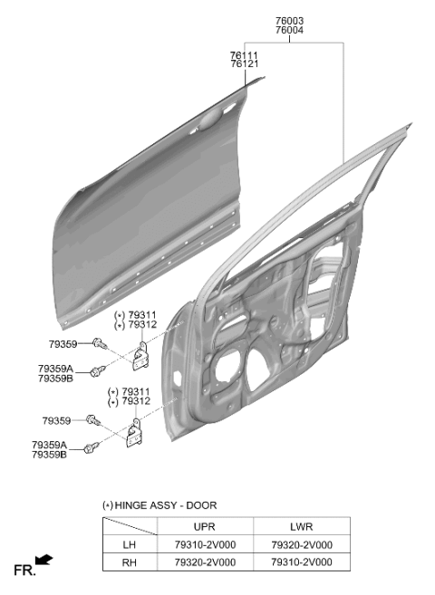 2019 Hyundai Kona Electric Front Door Outer Panel Left Hand Diagram for 76111-J9000