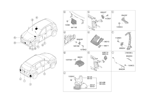 2020 Hyundai Kona Electric Rear Corner Radar Unit Assembly Right Hand Diagram for 99150-K4010