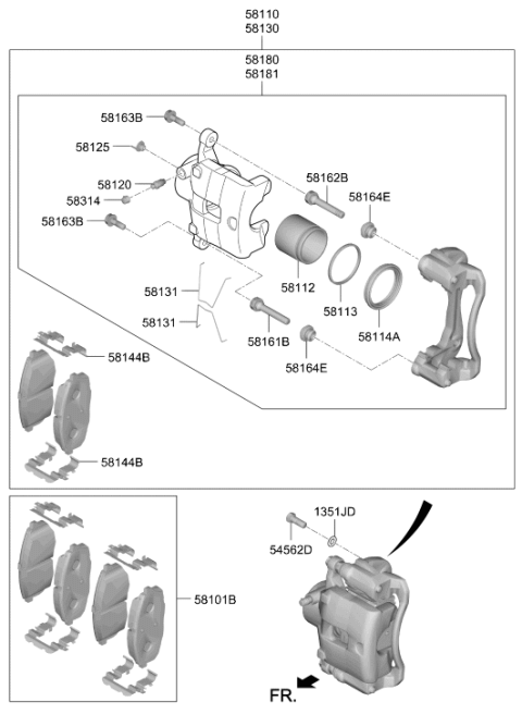 2020 Hyundai Kona Electric Brake Caliper Kit Right Hand Diagram for 58190-K4A05