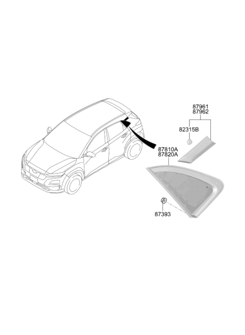 2019 Hyundai Kona Electric Moulding Assembly-Center Pillar,RH Diagram for 87860-J9000