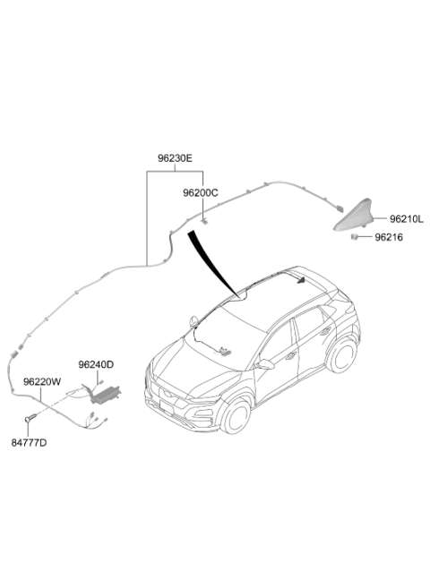 2021 Hyundai Kona Electric Combination Antenna Assembly Diagram for 96210-K4400-SU8