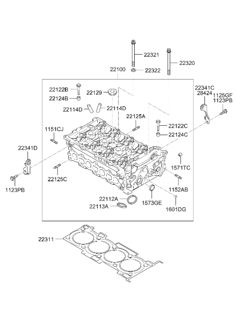 2008 Hyundai Sonata Cylinder Head Assembly Diagram for 22100-2G200