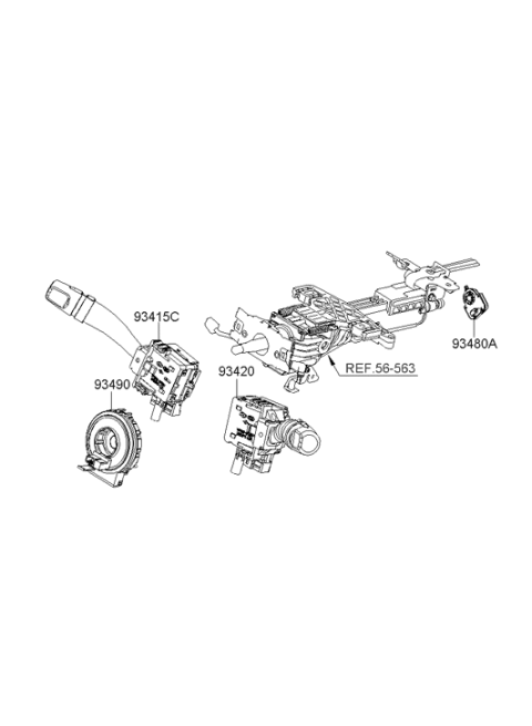 2008 Hyundai Sonata Lighting & Turn Signal Switch Assembly Diagram for 93410-3K520