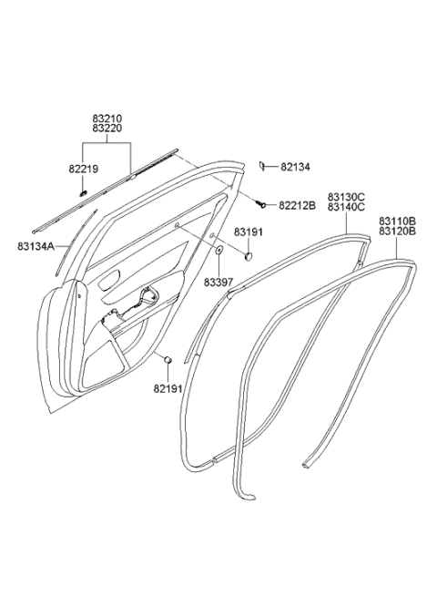 2008 Hyundai Sonata Rear Outside Door Belt Weatherstrip Assembly Left Hand Diagram for 83210-3K000