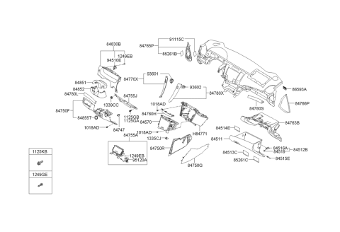 2008 Hyundai Sonata Glove Box Housing Diagram for 84510-3K230-U7