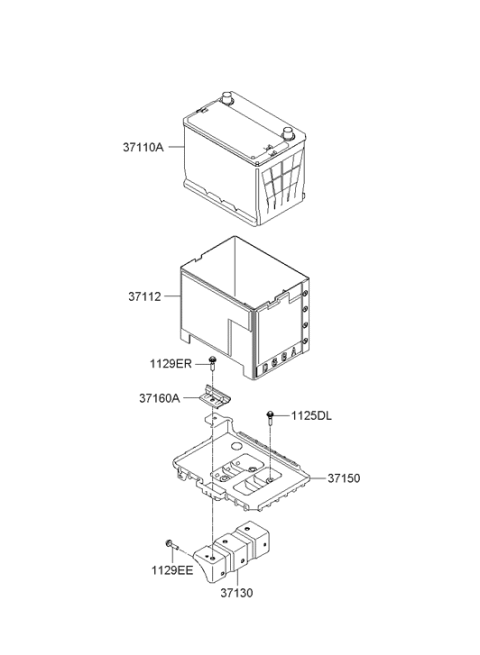 2008 Hyundai Sonata Battery Tray Assembly Diagram for 37150-3K250