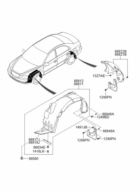 2009 Hyundai Sonata Rear Wheel Guard Assembly Left Diagram for 86821-0A800