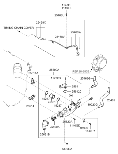 2009 Hyundai Sonata Old Body Style Coolant Pipe & Hose Diagram 2