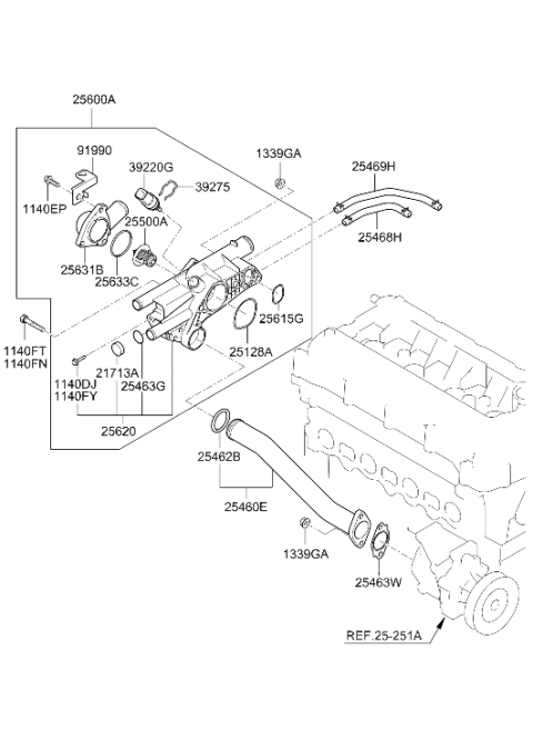 2010 Hyundai Sonata Coolant Inlet Fitting Diagram for 25630-2G000