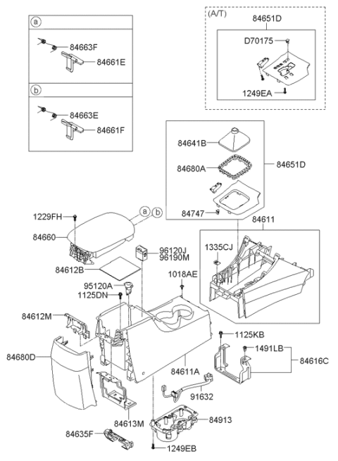 2009 Hyundai Sonata Floor Console Diagram for 84616-3K010-HZ