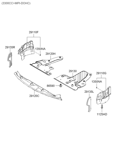 2008 Hyundai Sonata Right Air Guard Diagram for 29135-3K500