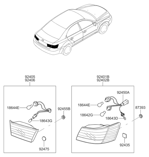 2007 Hyundai Sonata Rear Combination Holder & Wiring Exterior Diagram for 92450-0A500