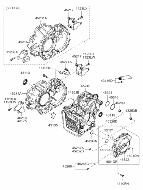 2010 Hyundai Sonata Roll Support Bracket Front Diagram for 45216-39900