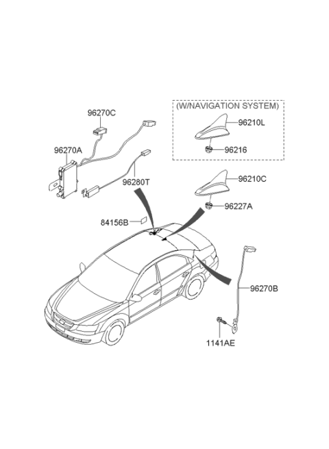2009 Hyundai Sonata Combination Antenna Assembly Diagram for 96210-0A600-BF