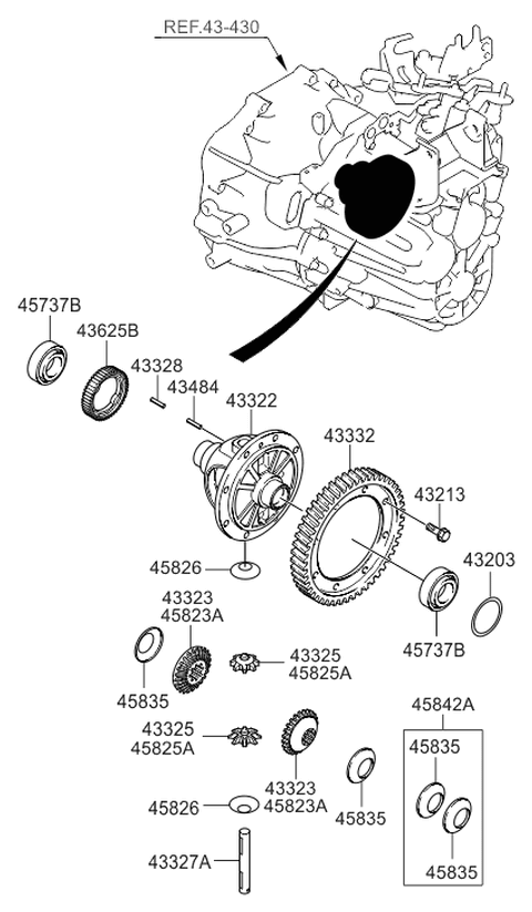 2007 Hyundai Sonata Gear-Differential Side Diagram for 43323-24300