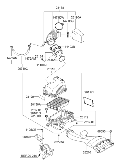 2009 Hyundai Sonata Old Body Style Air Cleaner Diagram 2