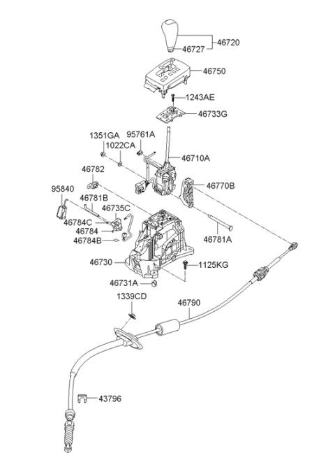 2008 Hyundai Sonata Gear Shift Lever Diagram for 46710-3K100