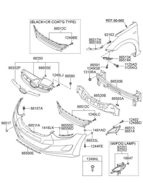 2012 Hyundai Elantra Front Driver Side Fog Light Assembly Diagram for 92201-3X000