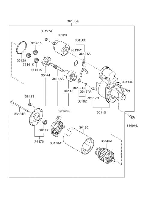 2011 Hyundai Elantra Starter Assembly Diagram for 36100-2E550
