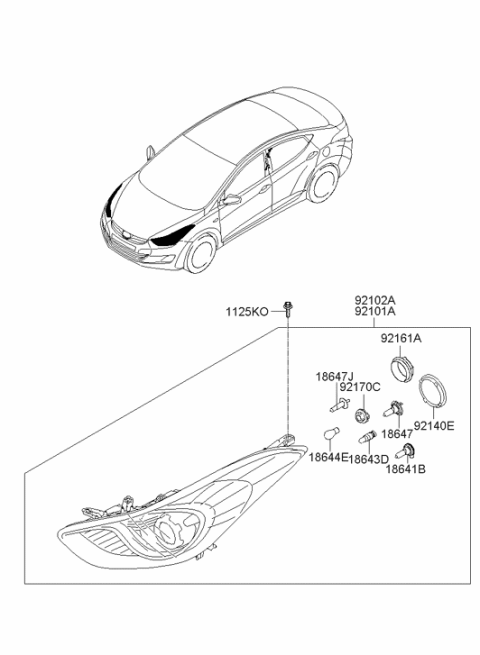 2013 Hyundai Elantra Driver Side Headlight Assembly Composite Diagram for 92101-3Y000