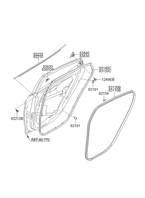 2013 Hyundai Elantra Rear Door Body Side Weatherstrip Right Hand Diagram for 83120-3Y000