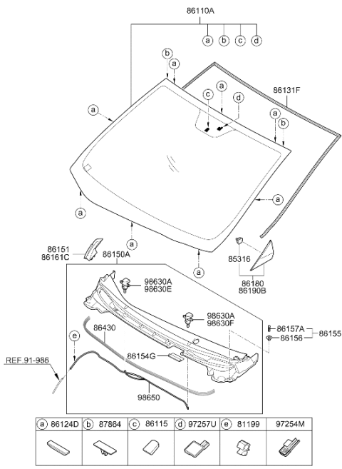2013 Hyundai Elantra Windshield Glass Assembly Diagram for 86110-3Y320