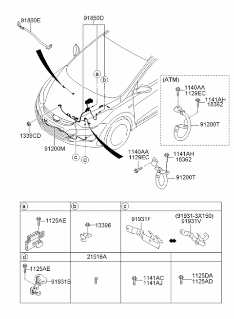 2013 Hyundai Elantra Battery Wiring Assembly Diagram for 91850-3Y111