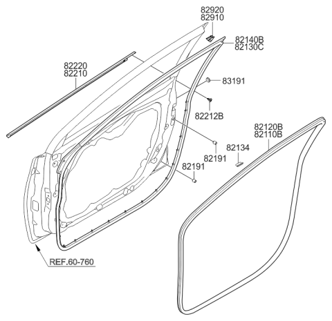 2011 Hyundai Elantra Front Door Body Side Weatherstrip Right Hand Diagram for 82120-3Y000