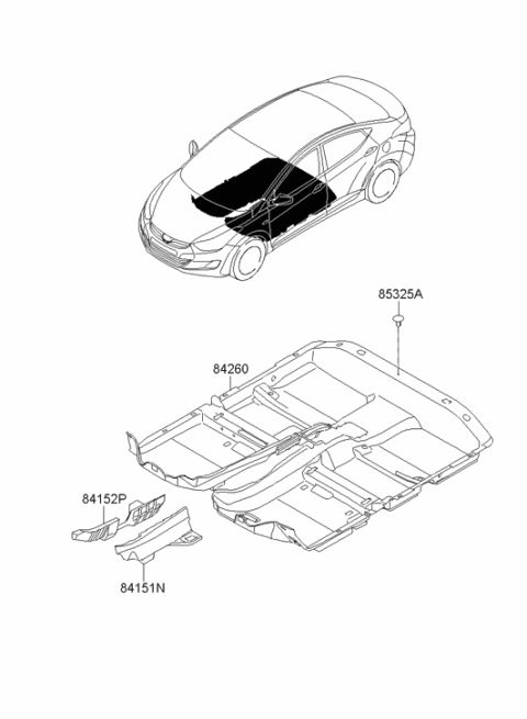 2013 Hyundai Elantra Carpet Assembly Floor Diagram for 84260-3Y100-HZ